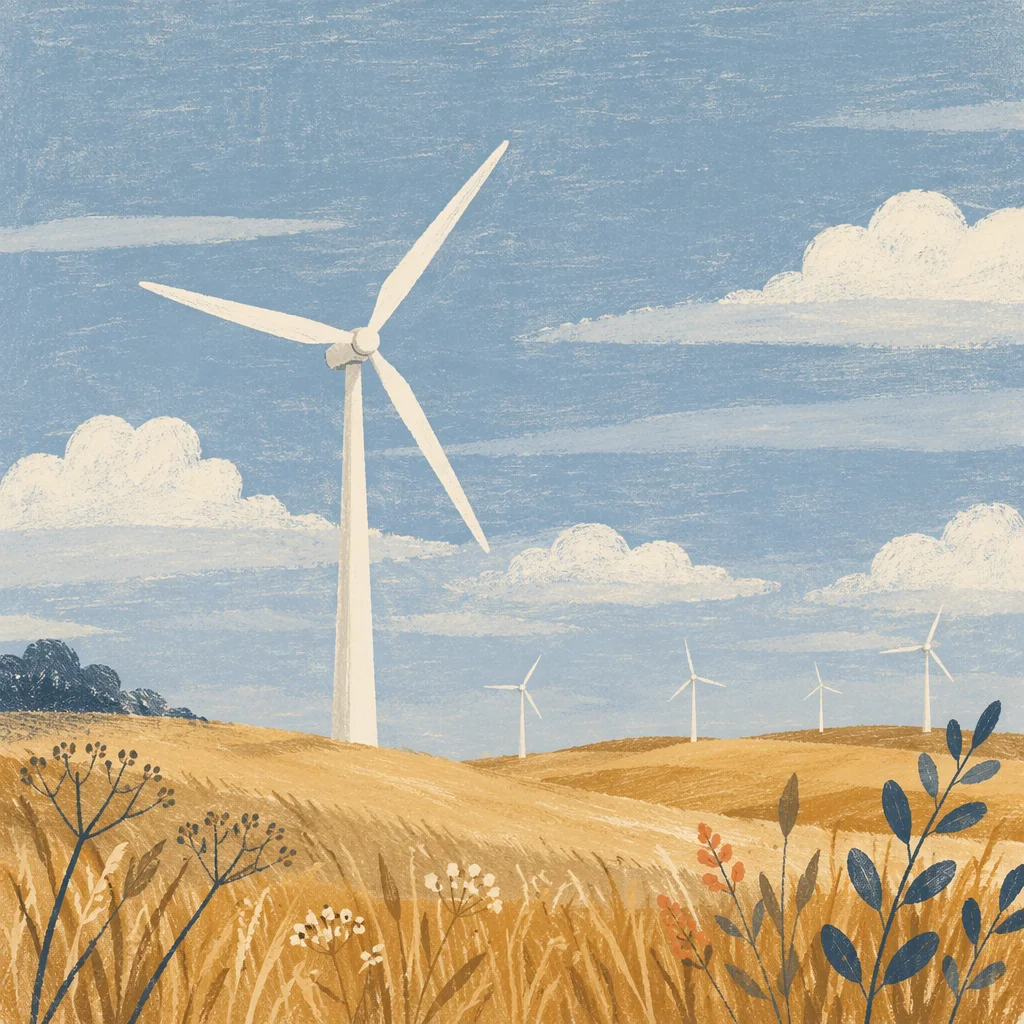 Wind Turbines Over Golden Grassland