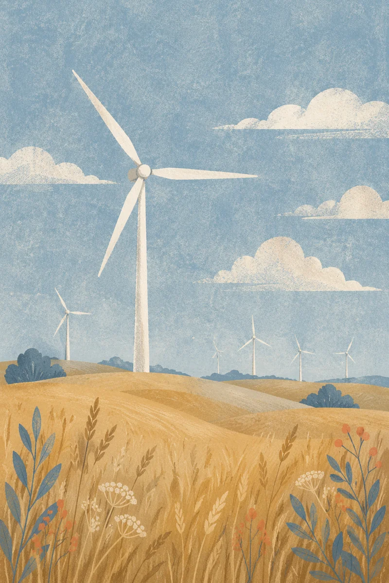 Wind Turbines Over Golden Grassland