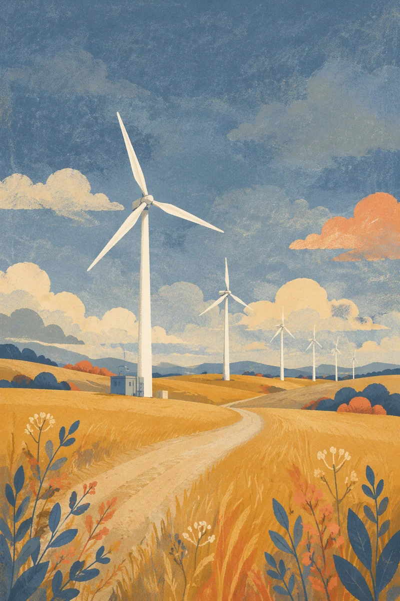 Wind Turbines Over Golden Farmland