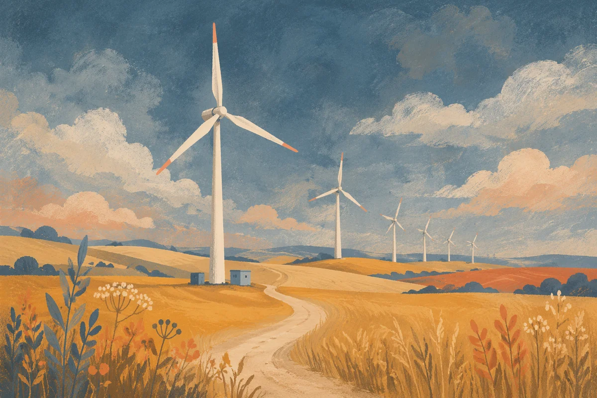 Wind Turbines Over Golden Farmland