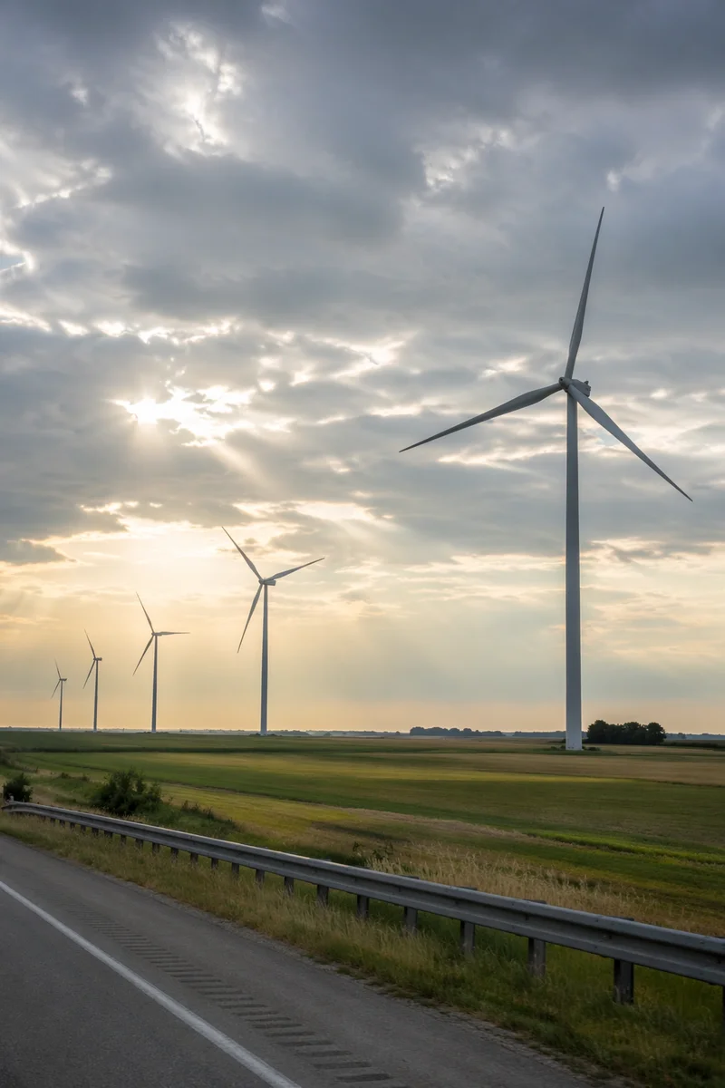 Wind Turbines Over Green Farmland