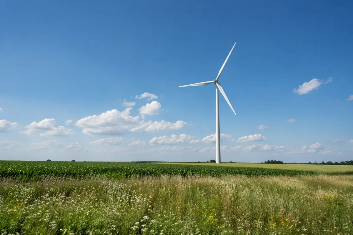 Wind Turbine Over Green Farmland