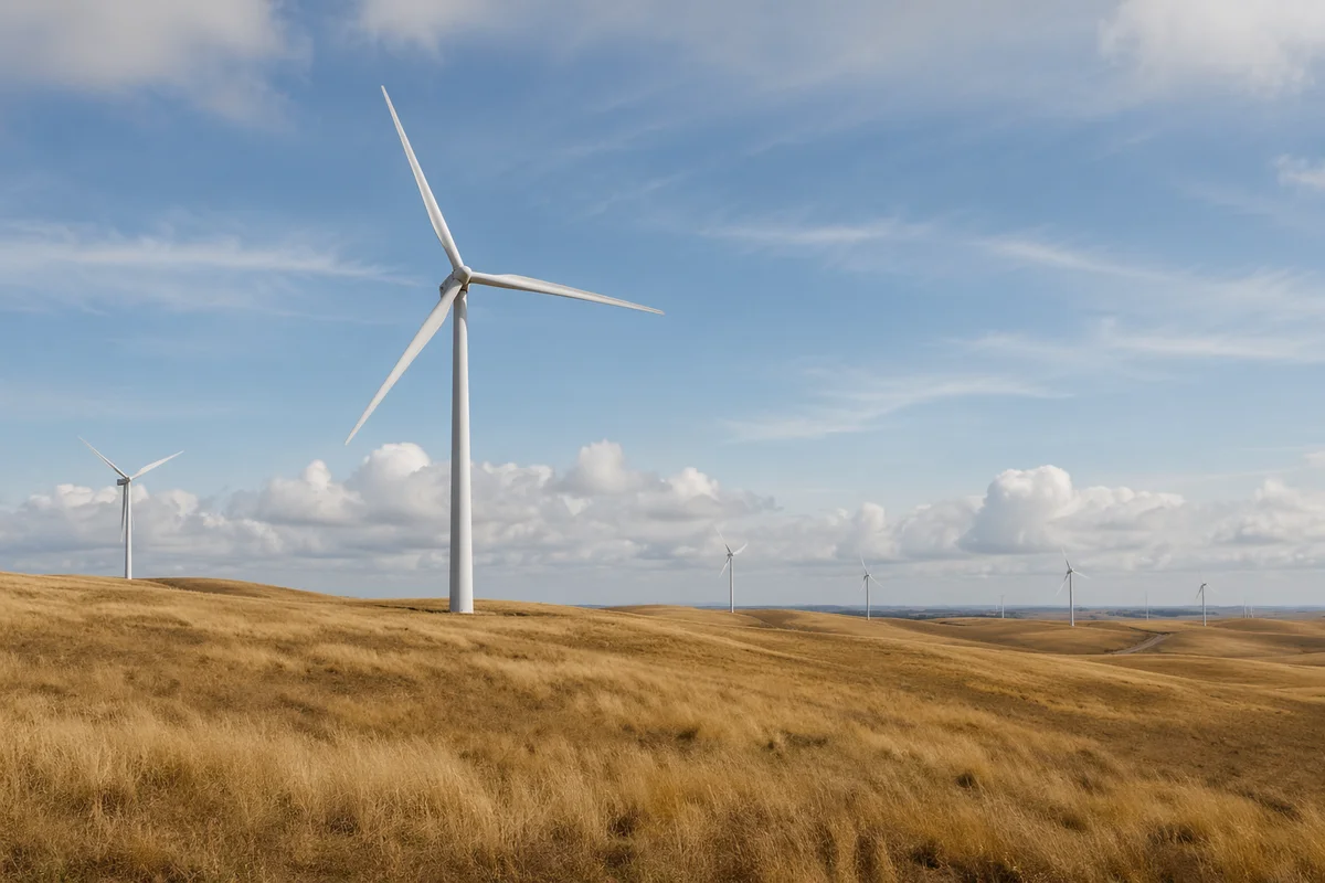 Wind Turbines Over Golden Renewable Energy Fields