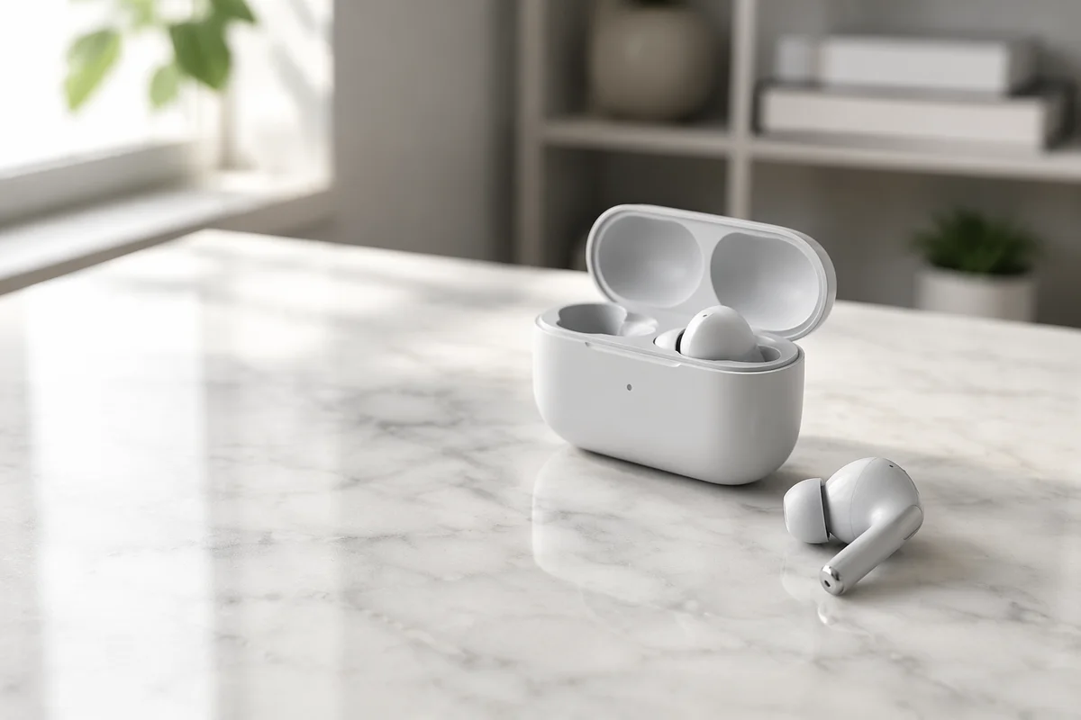 Minimal Wireless Earbuds on White Marble