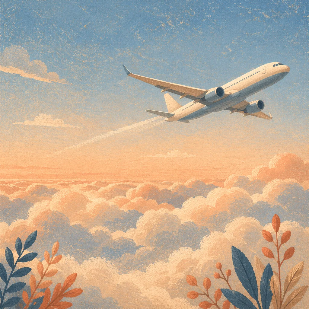 Airplane Above Sunrise Clouds in Golden Sky