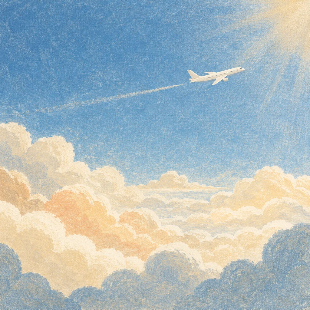 Airplane Soaring Above Sunlit Morning Clouds