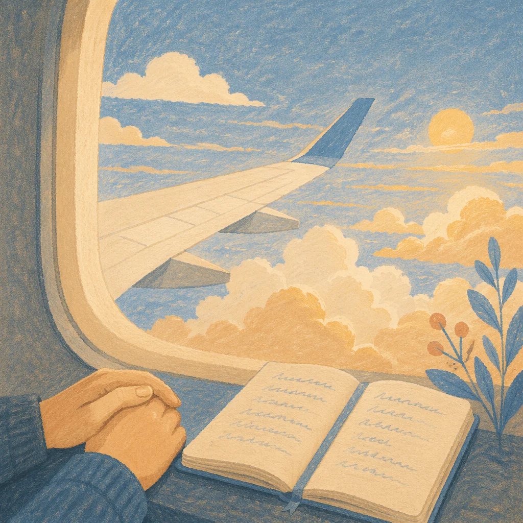 Serene Airplane Window Above Sunlit Clouds