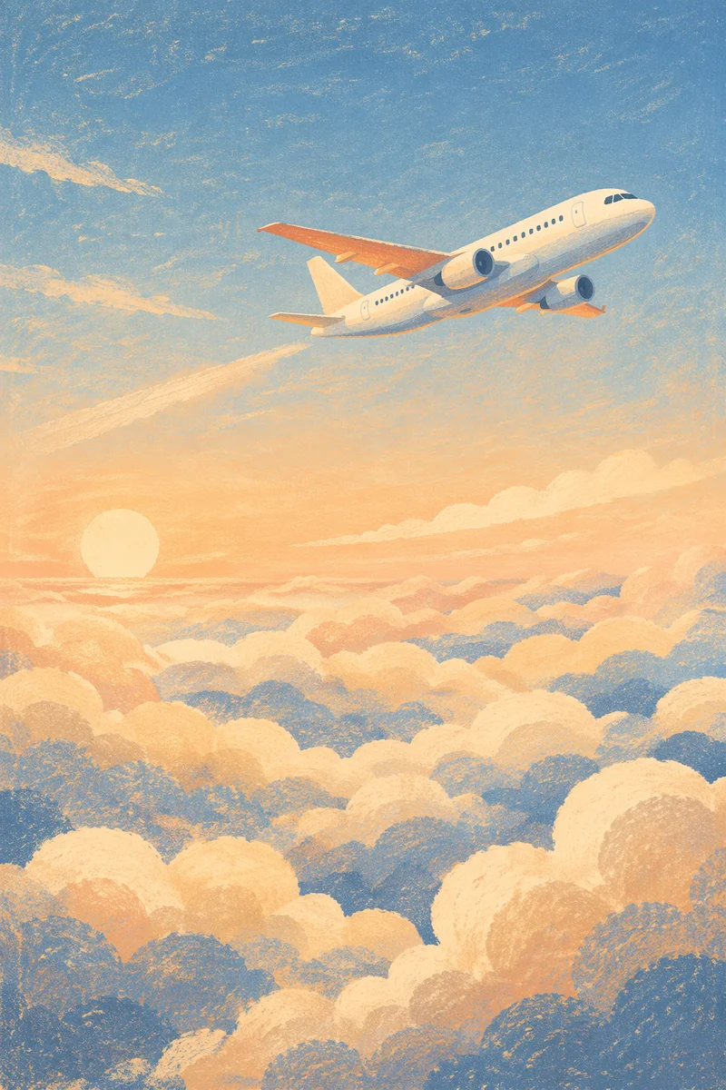 Passenger Airplane Above Sunrise Cloud Layer