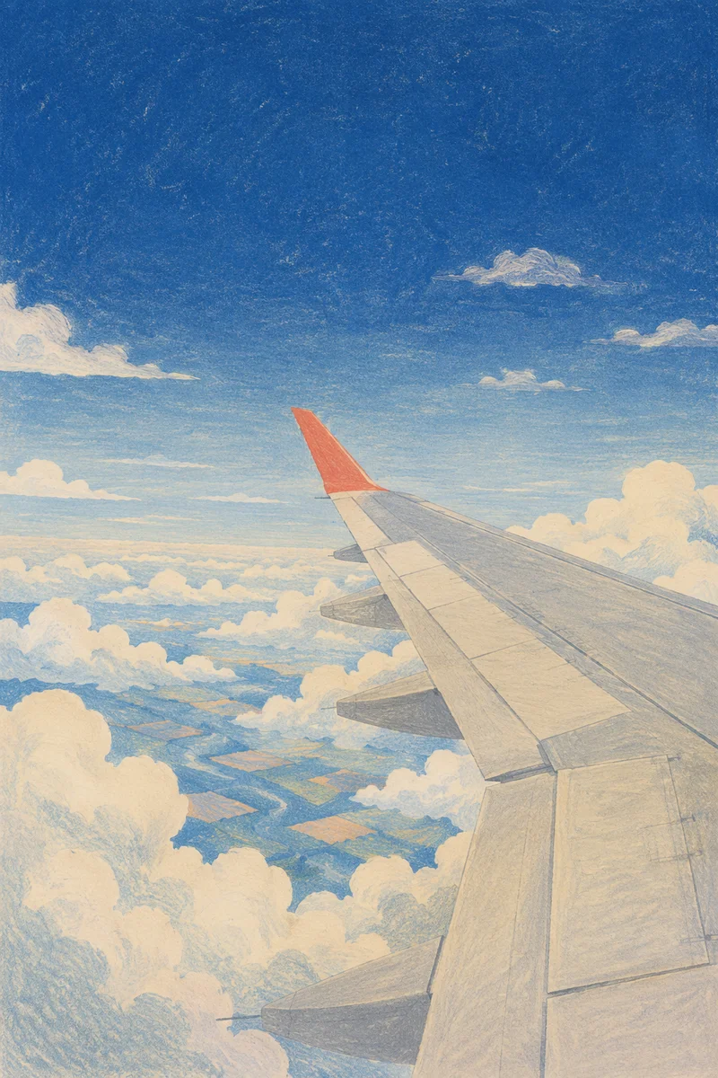Airplane Wing Above Sunlit Clouds