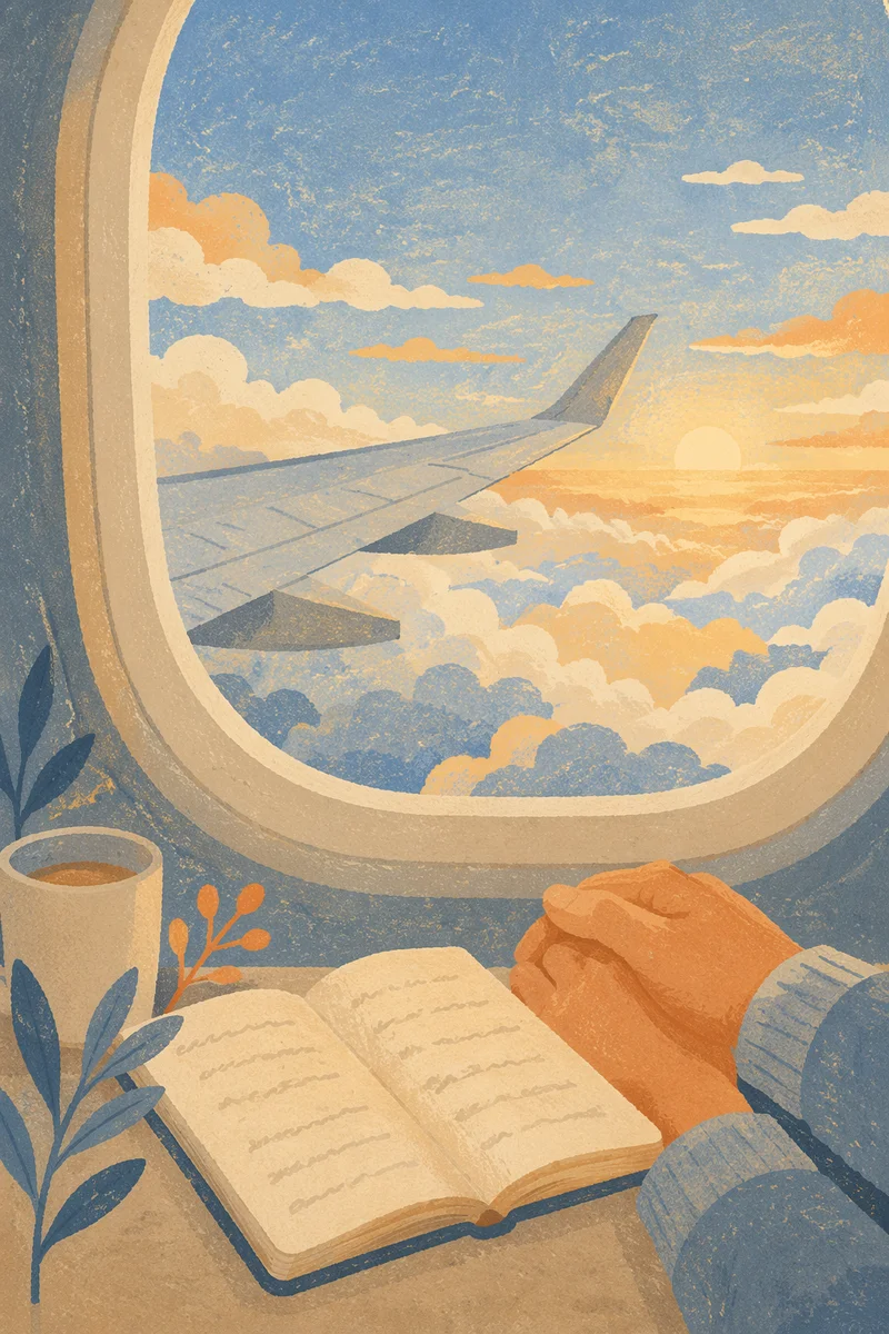 Serene Airplane Window Above Sunlit Clouds