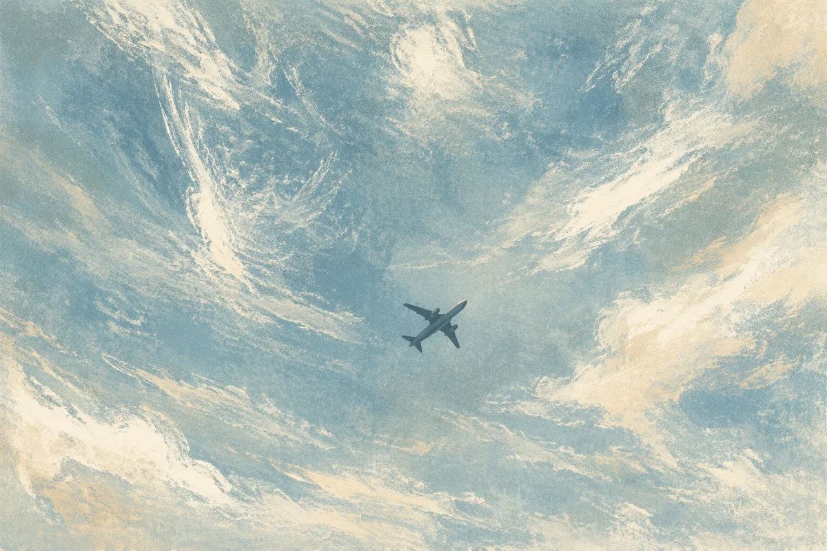 Airplane Silhouette Through Soft Cloudy Sky