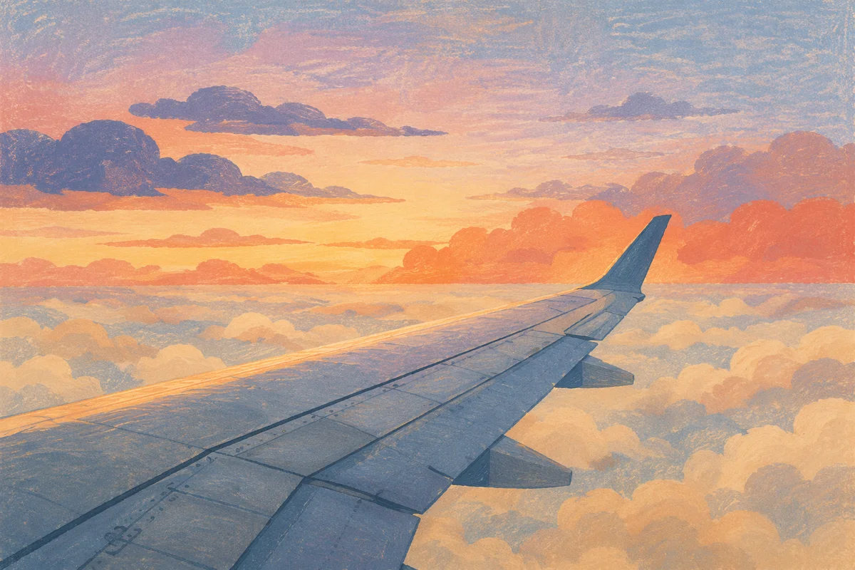 Peaceful Airplane Wing Above Twilight Clouds