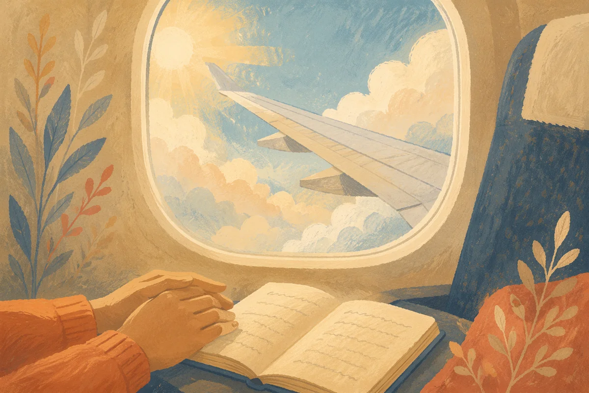 Peaceful Airplane Window Prayer Above Clouds