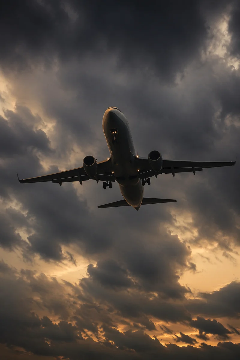Passenger Airplane Climbing Through Storm Clouds