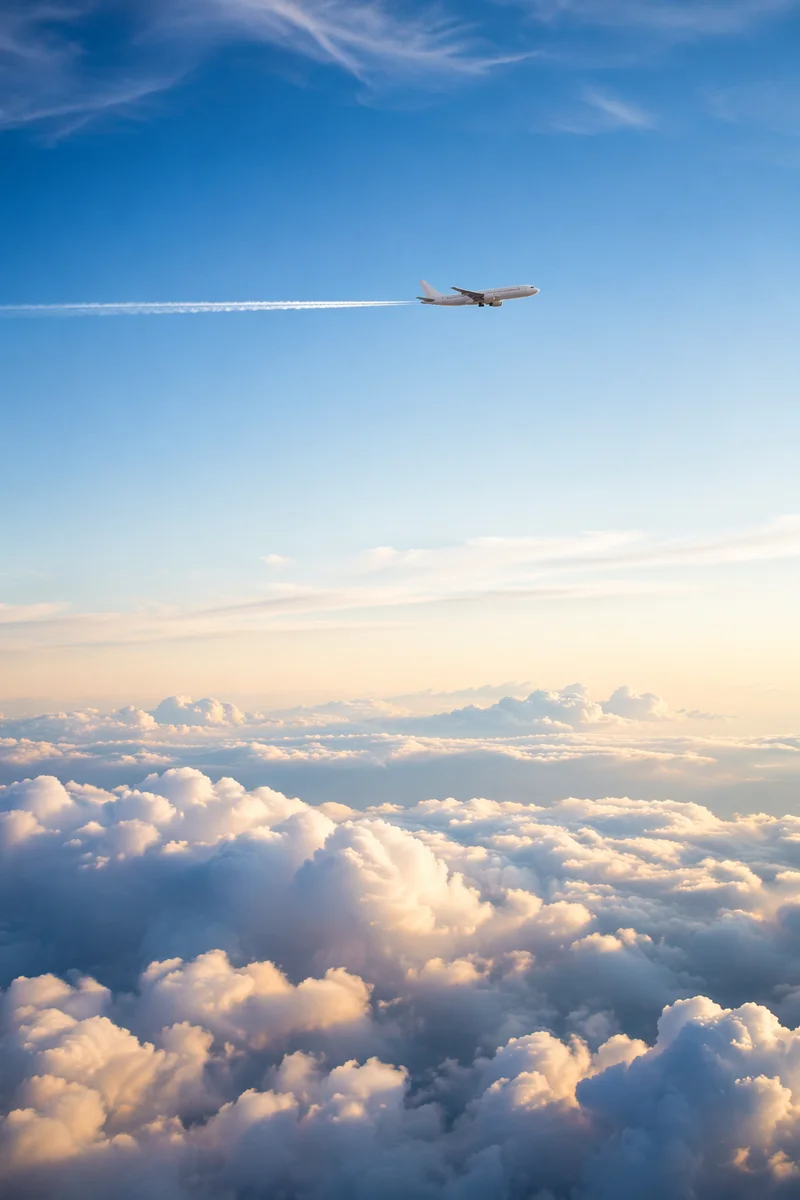 Passenger Airplane Soaring Above Morning Clouds