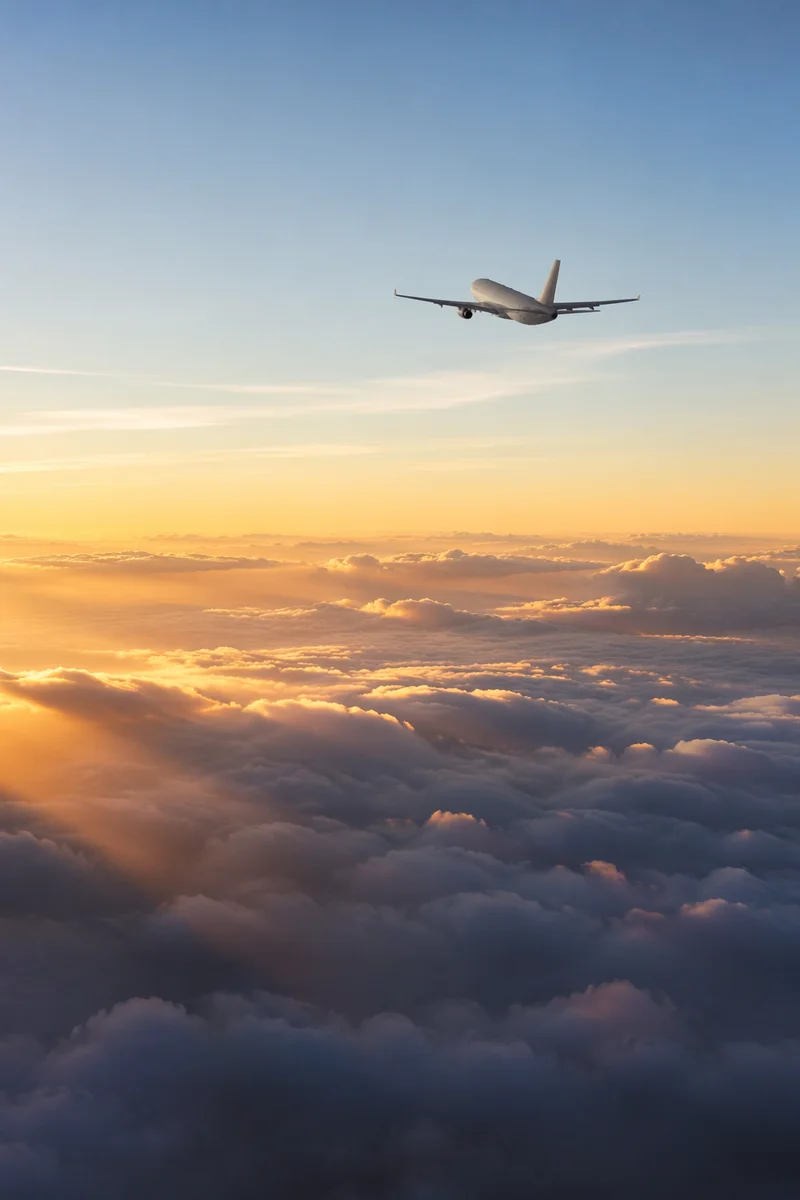 Airplane Above Morning Clouds