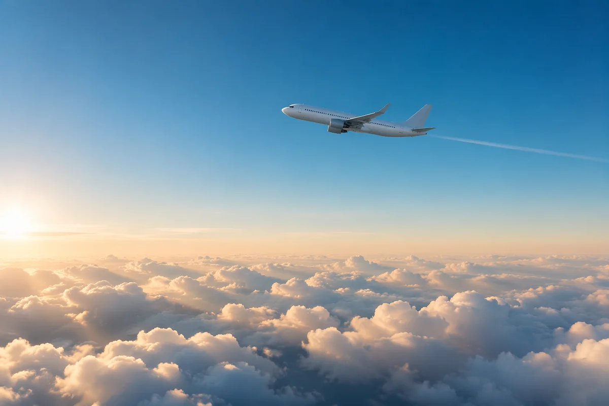 Passenger Airplane Above Sunlit Clouds