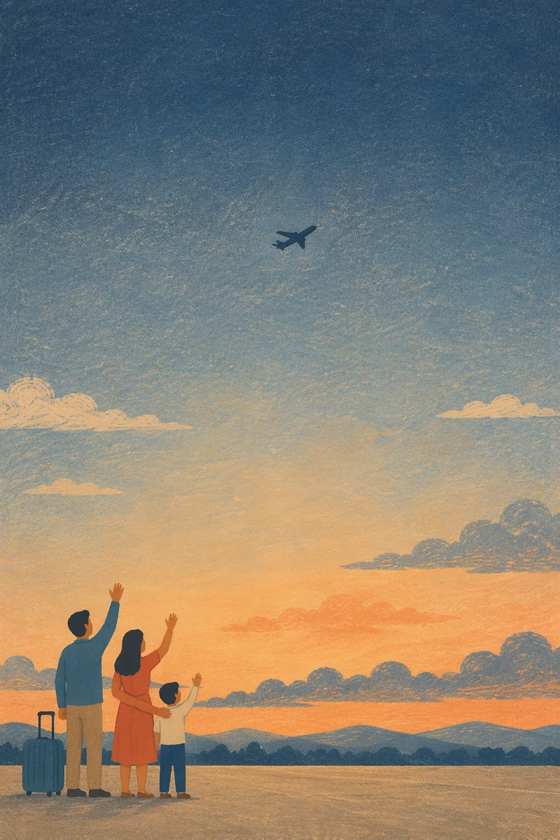 Airplane Taking Off Into Blue Dawn Sky