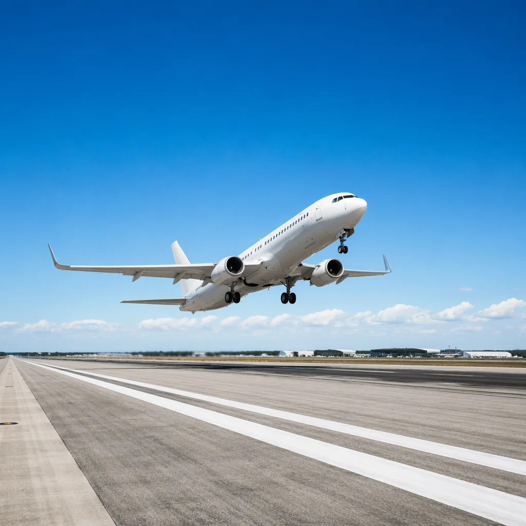 Passenger Airplane Taking Off Under Blue Sky