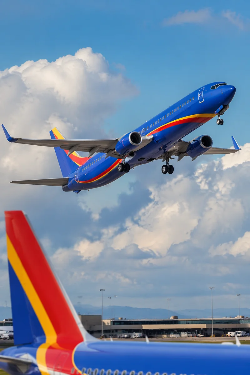 Passenger Airplane Taking Off Into Blue Sky