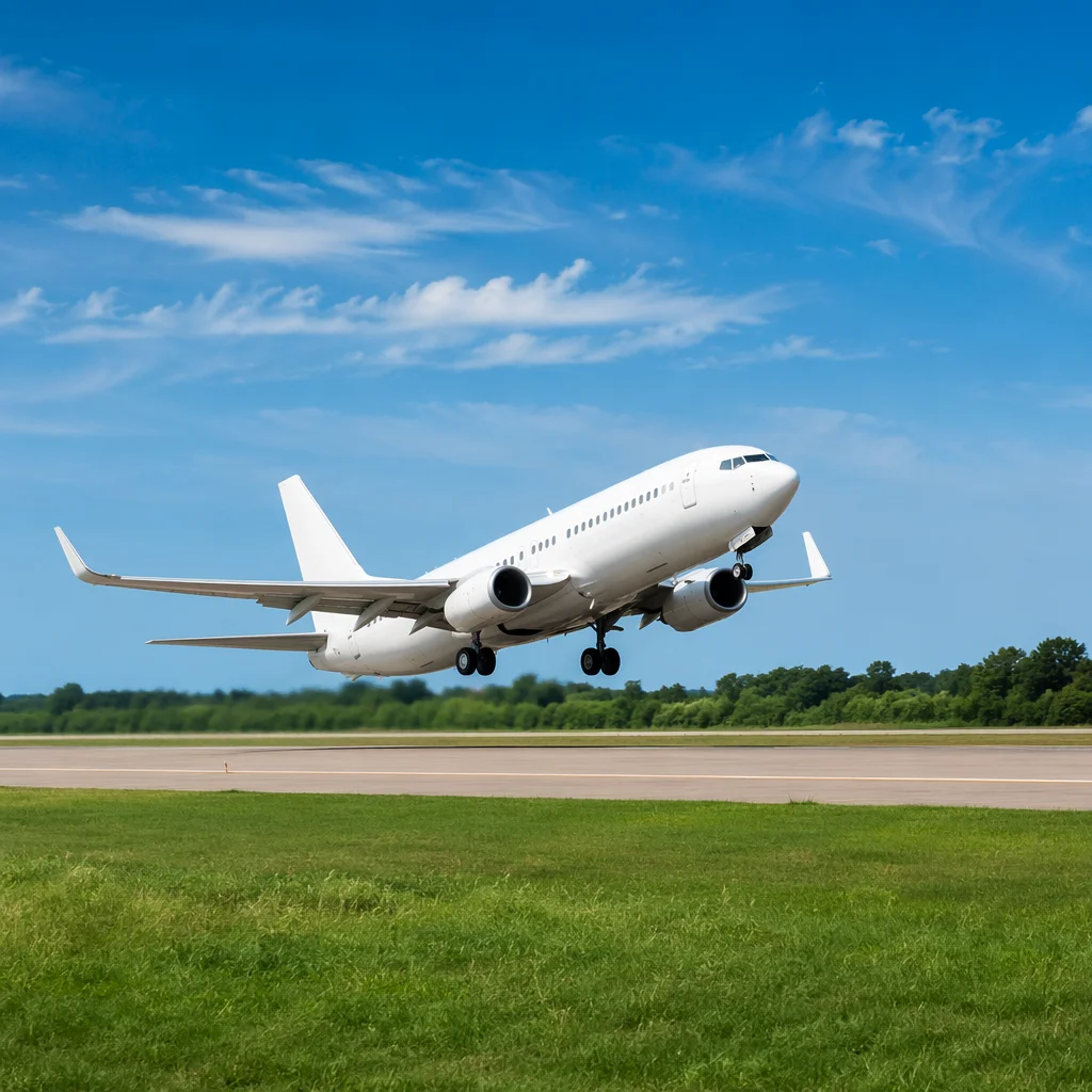 Passenger Airplane Taking Off Under Blue Sky