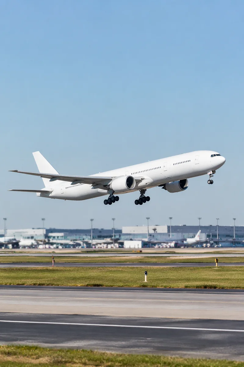 Passenger Jet Taking Off Under Blue Sky