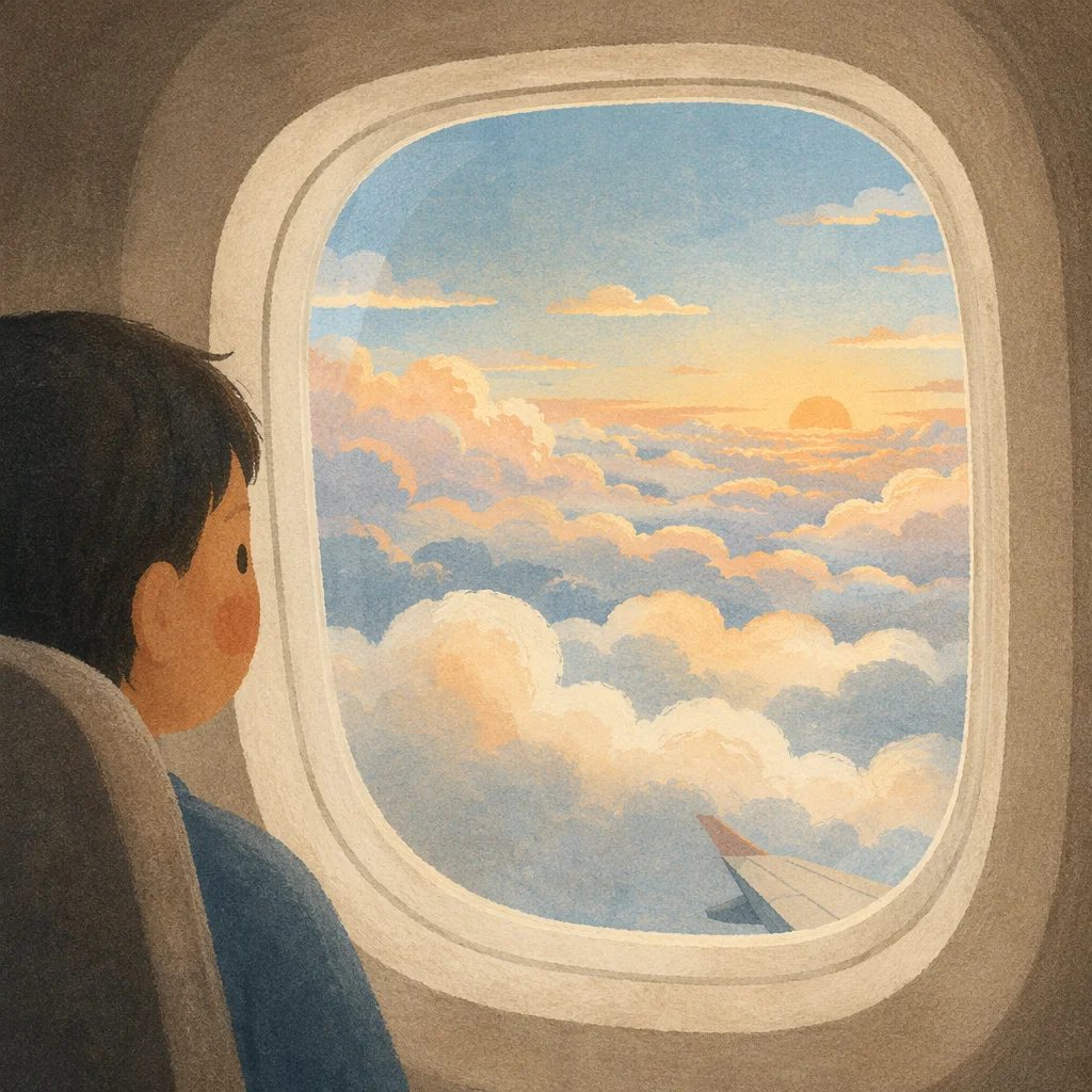 Serene Airplane Window View Above Clouds