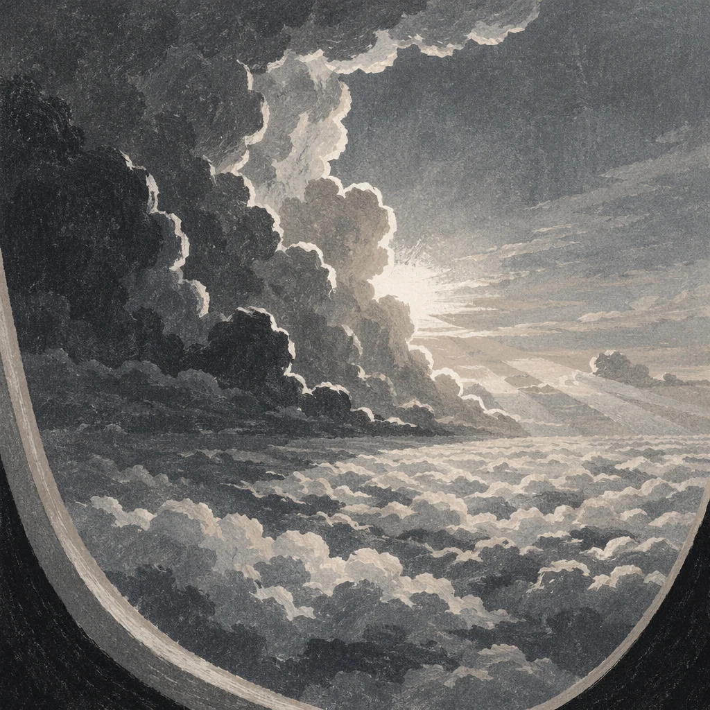 Dramatic Airplane Window View Above Clouds