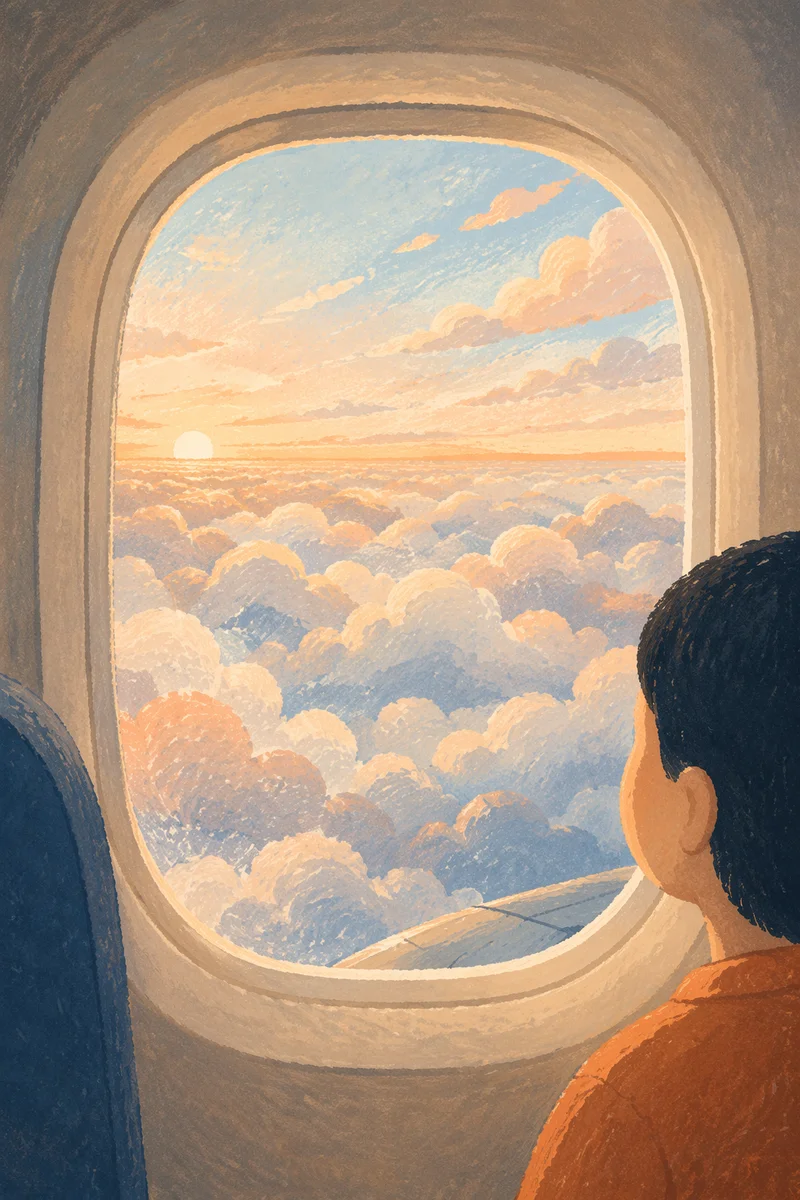 Serene Airplane Window Above the Clouds