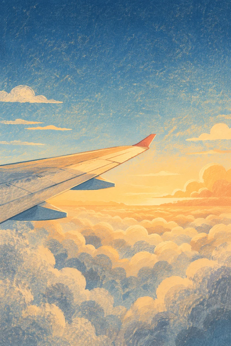 Sunrise Airplane Wing Above Soft Clouds