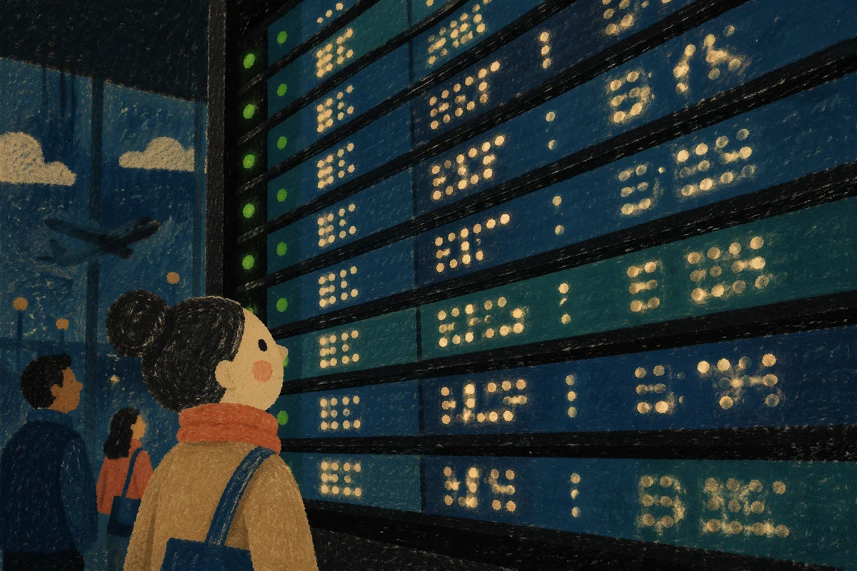 Airport Departure Board in Dim Terminal
