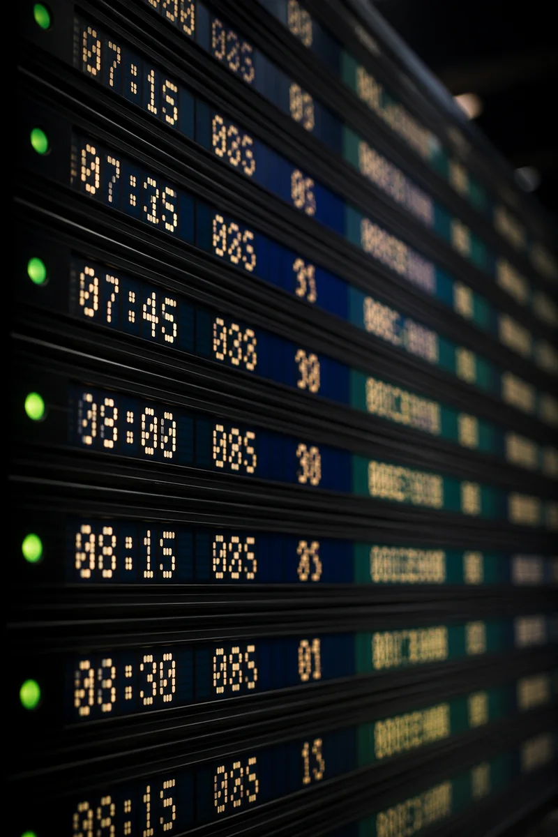 Airport Departure Board in Dim Terminal