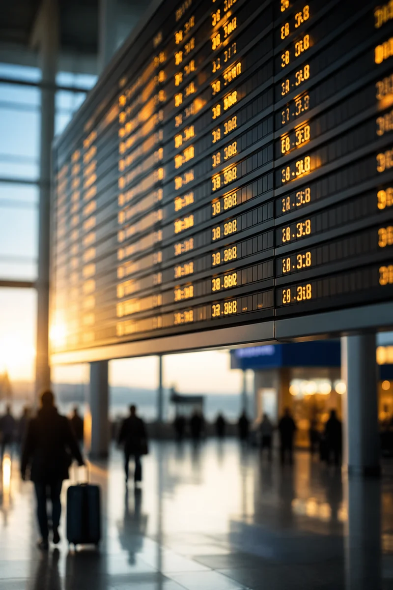 Airport Departure Board at Dawn