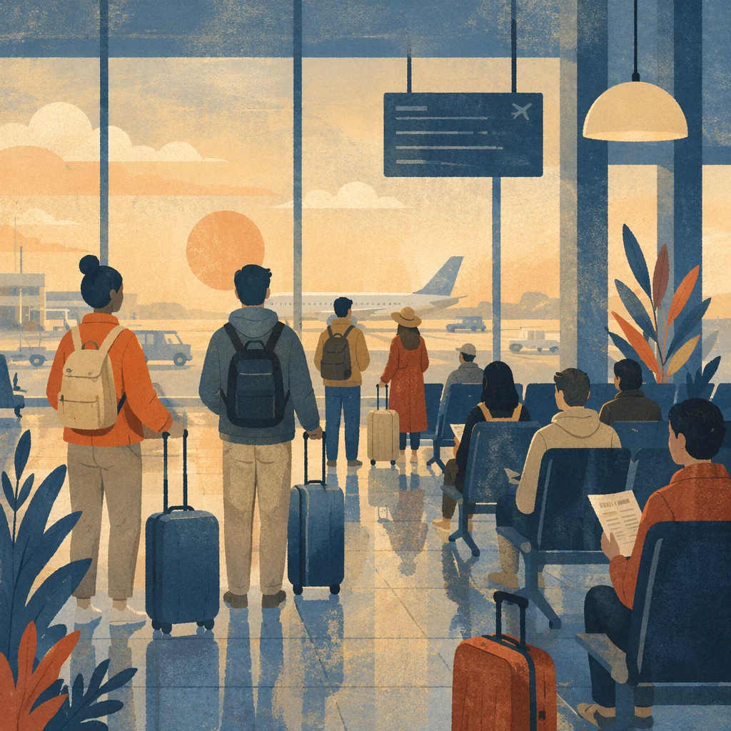 Early Morning Airport Departure Gate Scene