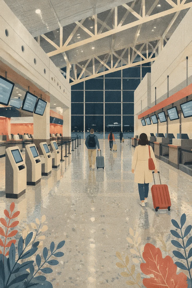 Quiet Airport Departure Gate with Travelers