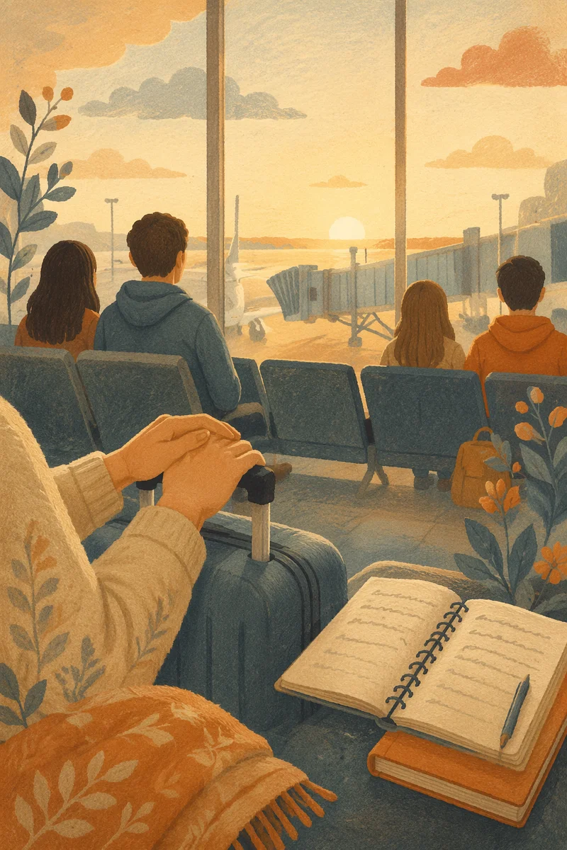 Peaceful Prayer at Airport Departure Gate