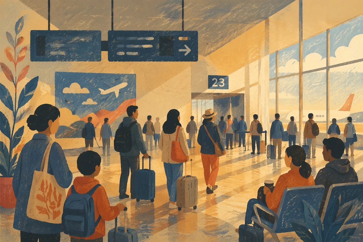 Golden Hour Airport Departure Gate Scene