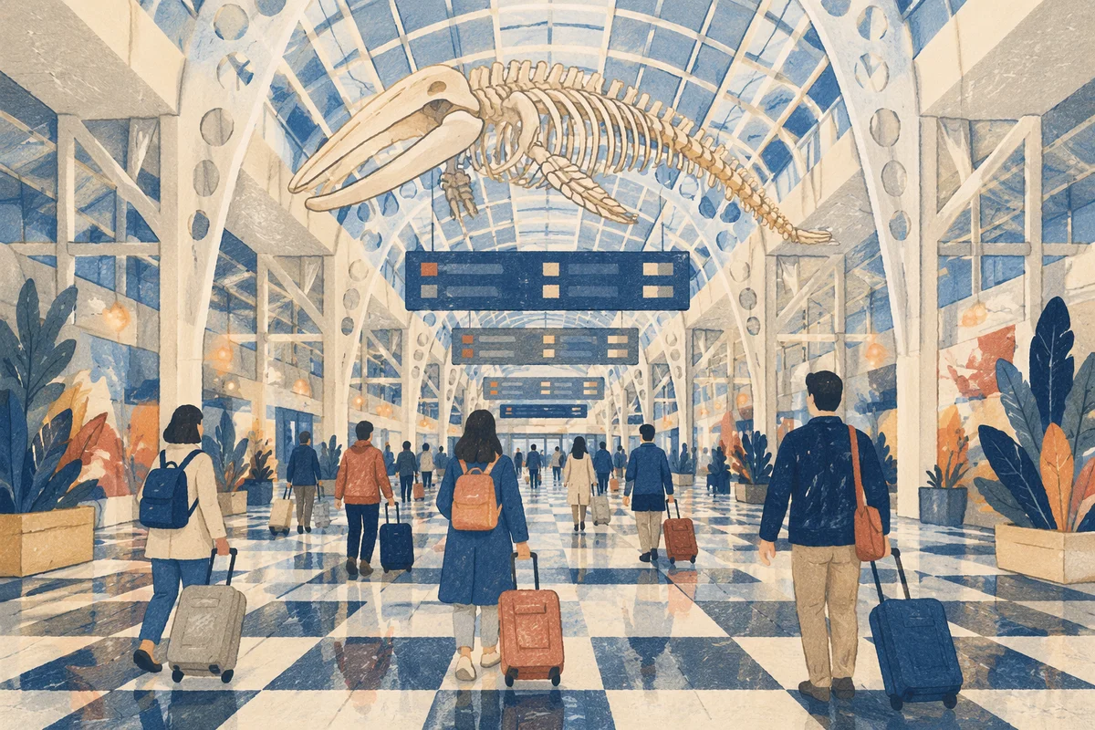 Modern Airport Departure Gate Travelers