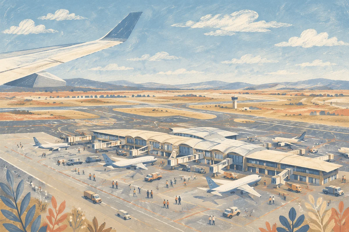 Aerial Airport Terminal With Departing Travelers