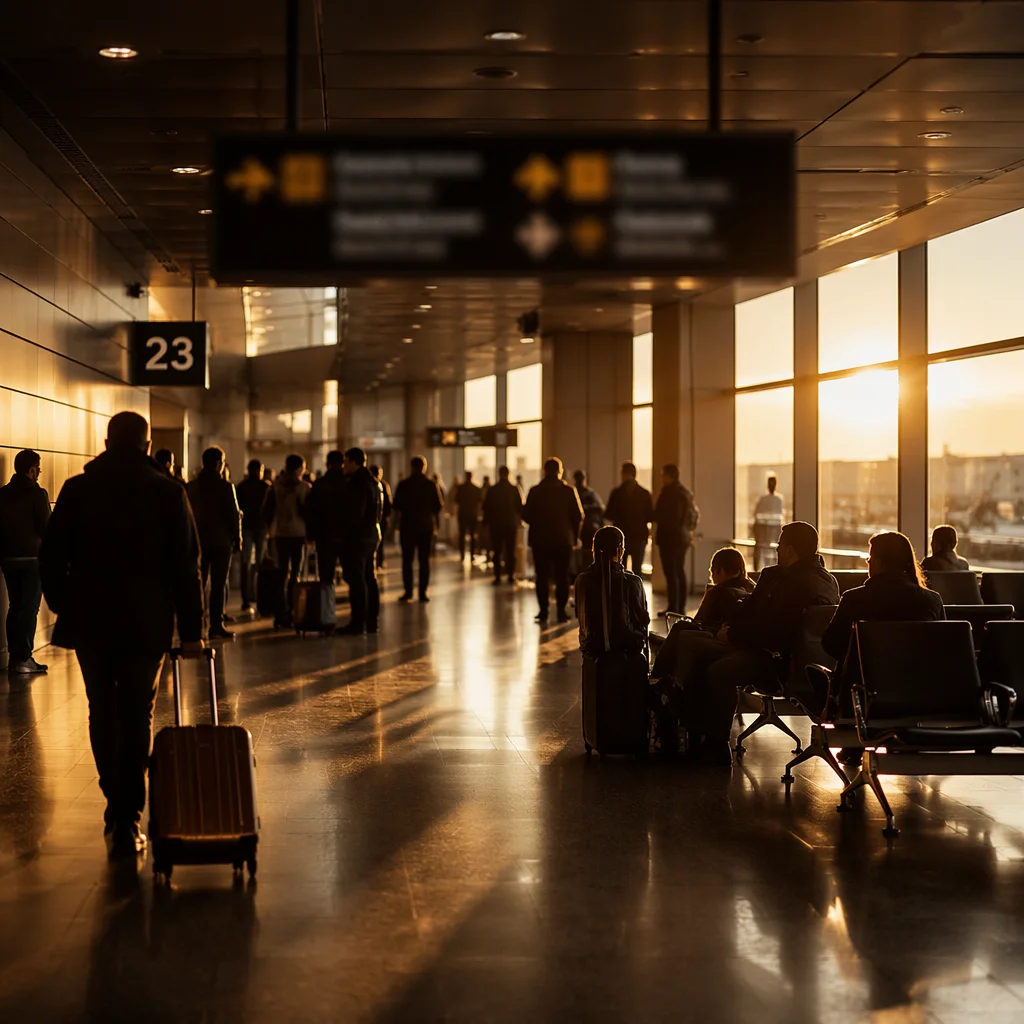 Golden Hour Airport Departure Gate Scene