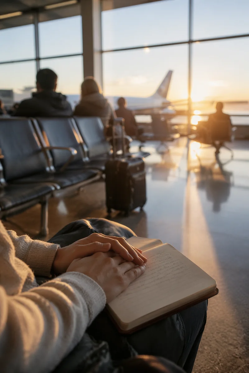 Dawn Departure Gate With Waiting Travelers