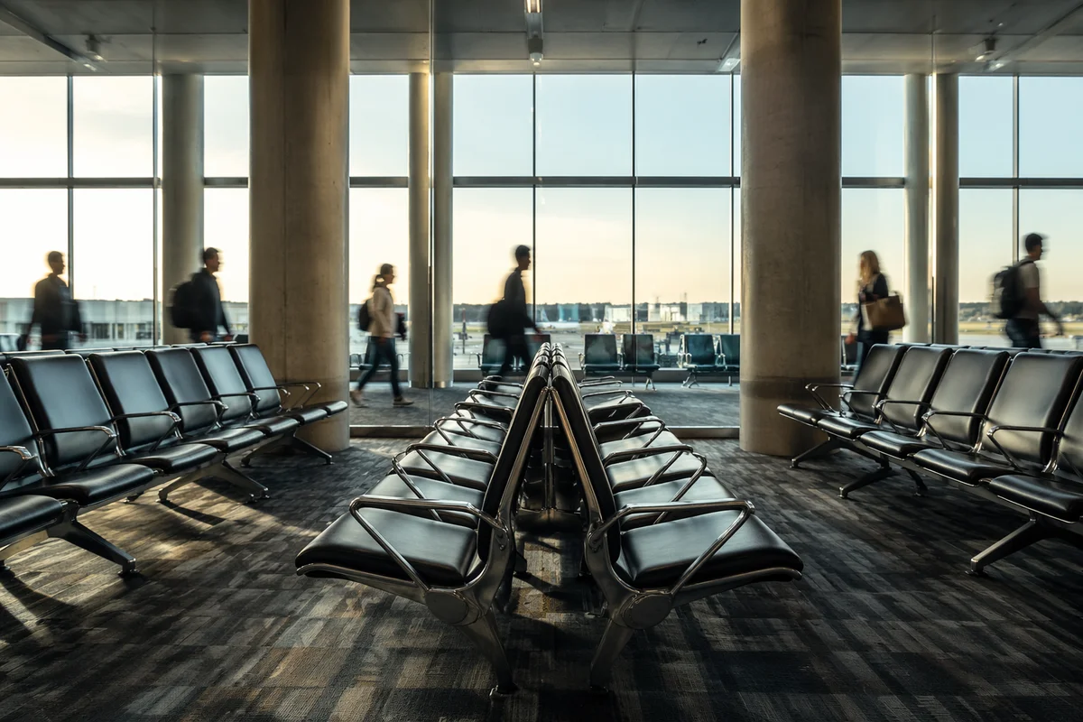 Quiet Airport Departure Gate at Sunset