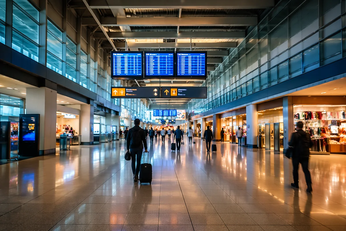 Modern Airport Departure Gate Travelers