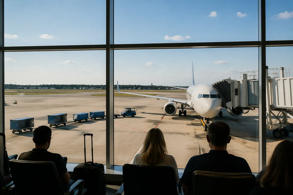 Airport Departure Gate with Waiting Travelers