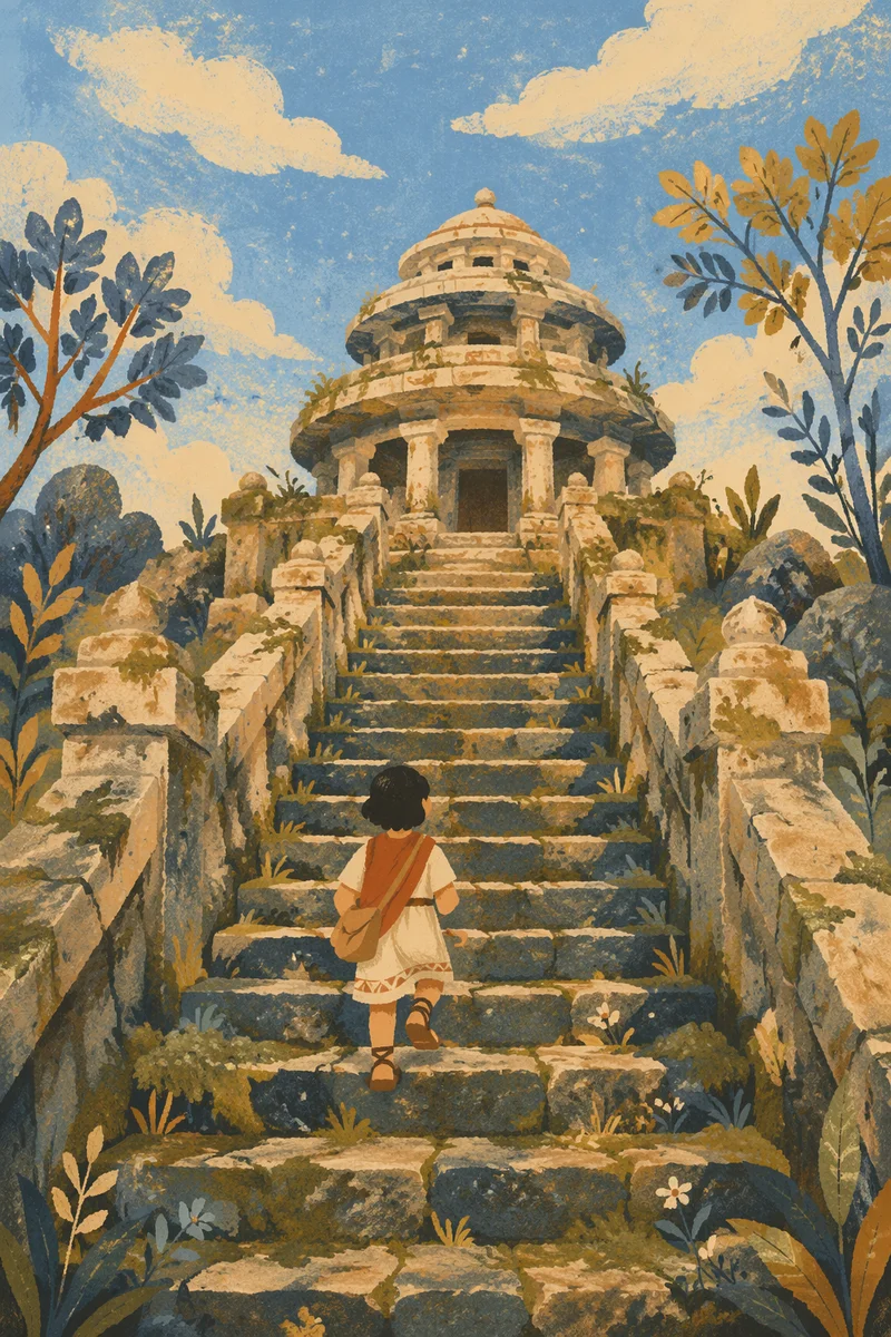 Ancient Mossy Stone Steps to Temple