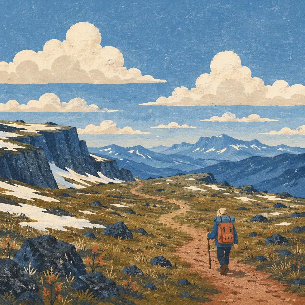 Backpacker on Winding Mountain Plateau Trail
