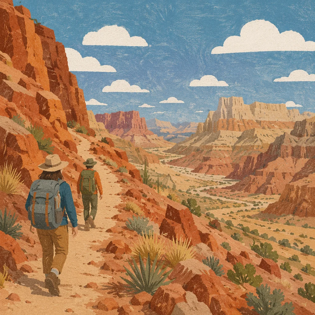 Hikers on Red Rock Mountain Trail