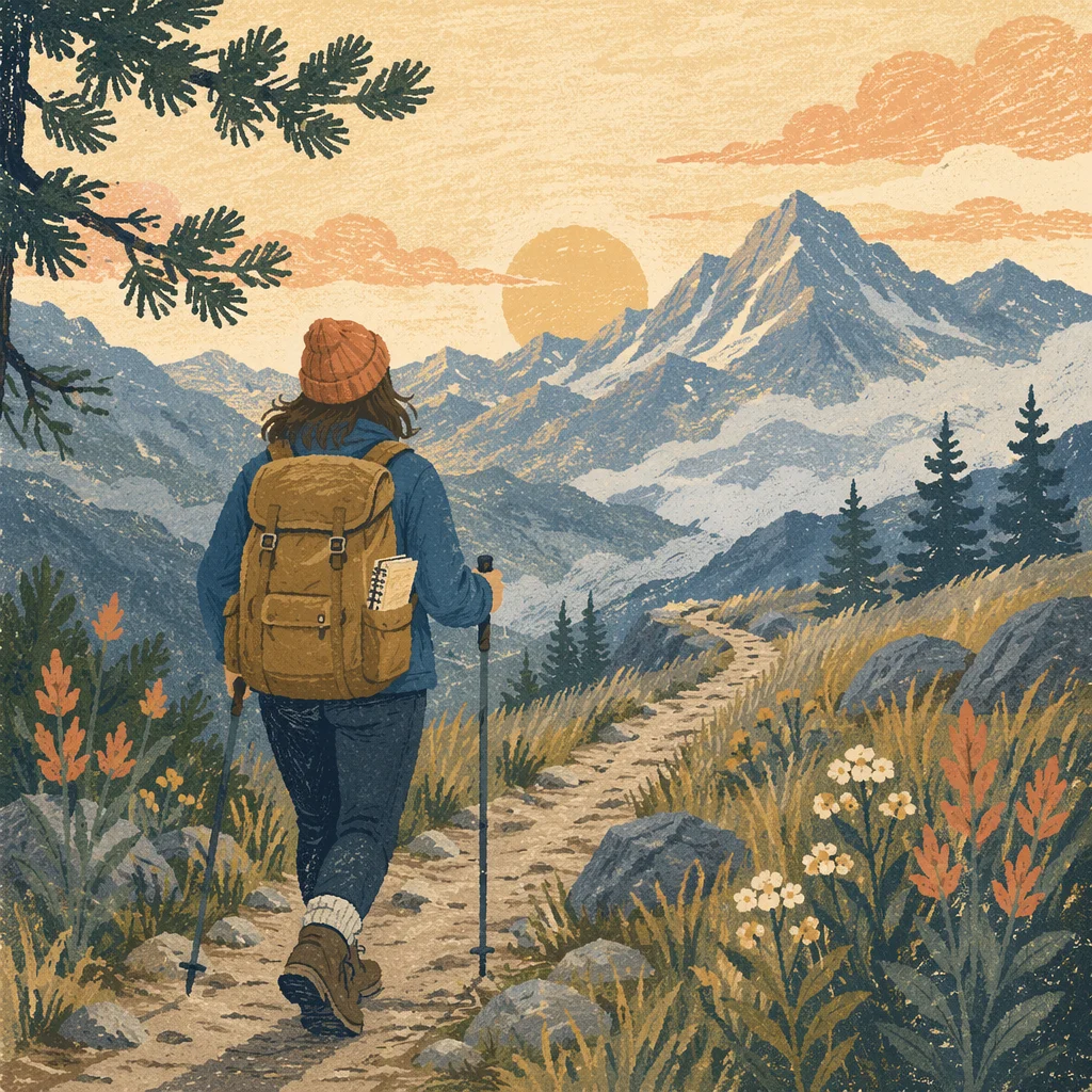 Peaceful Hiker on Misty Mountain Trail