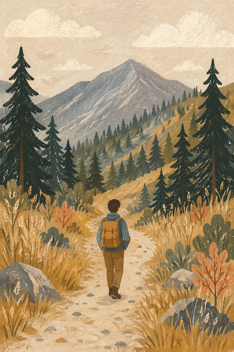 Lone Hiker on Mountain Gravel Trail