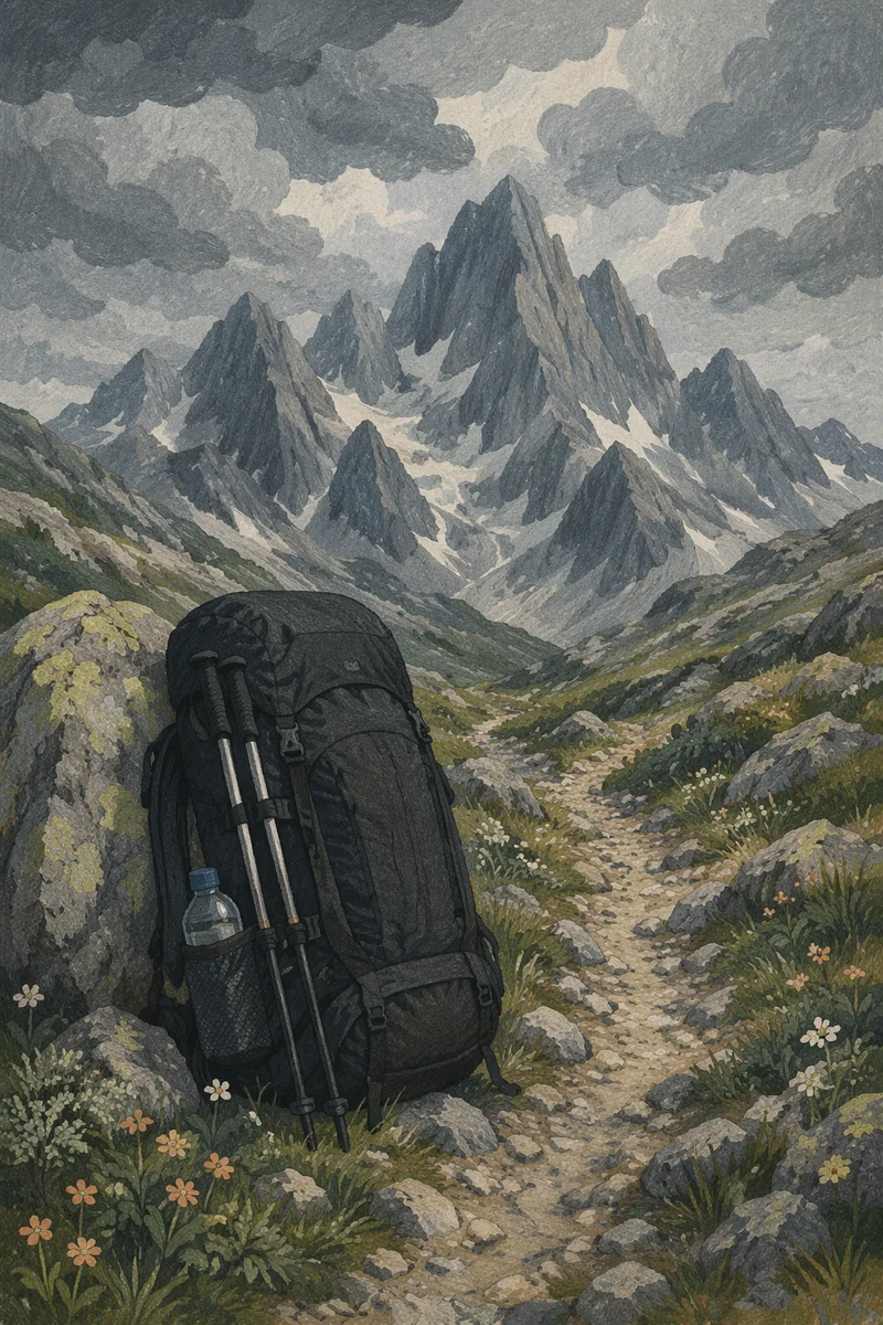 Backpack on Alpine Mountain Hiking Trail